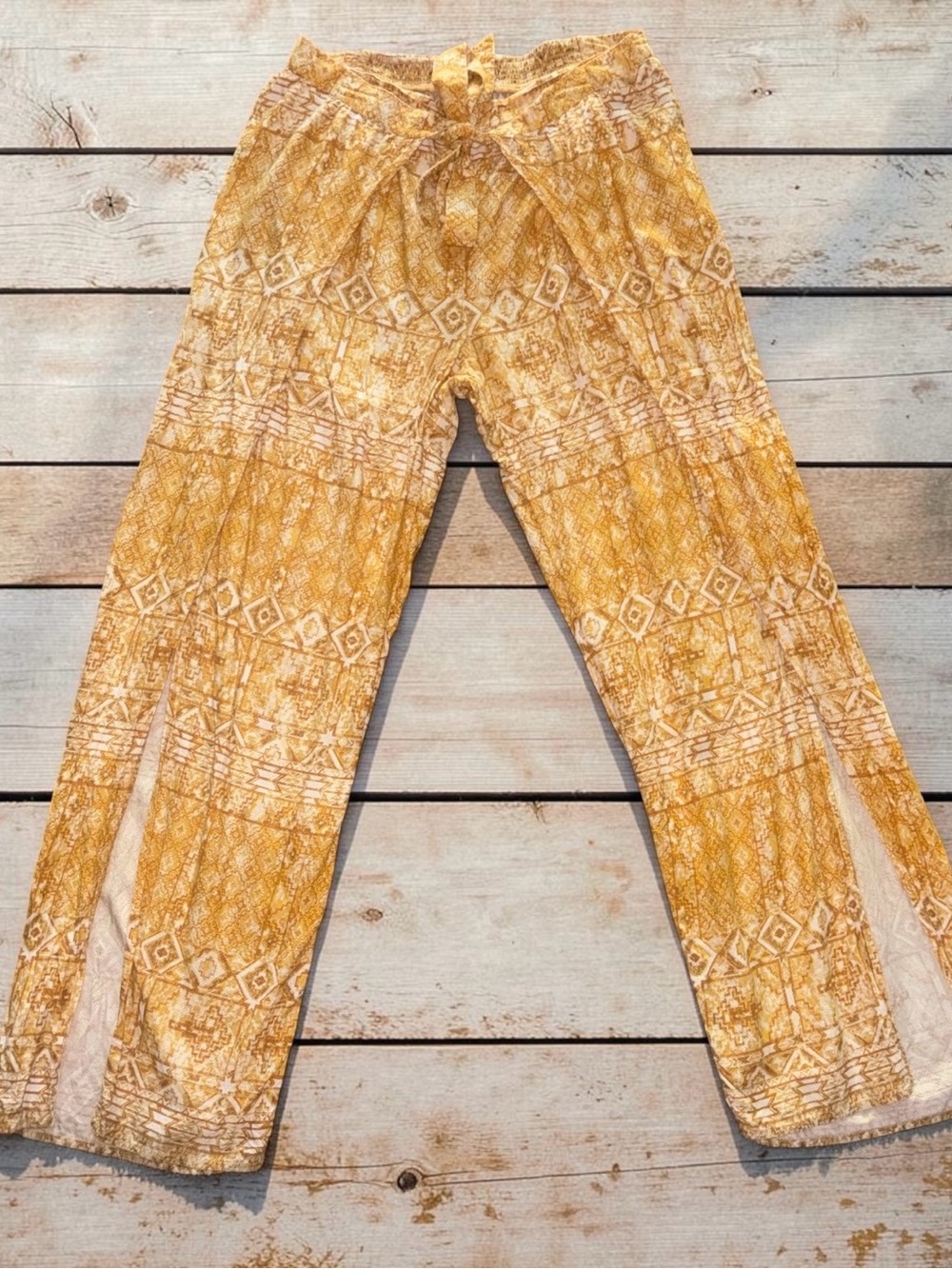 Roxy Mustard Yellow Printed Wide-Leg Pants